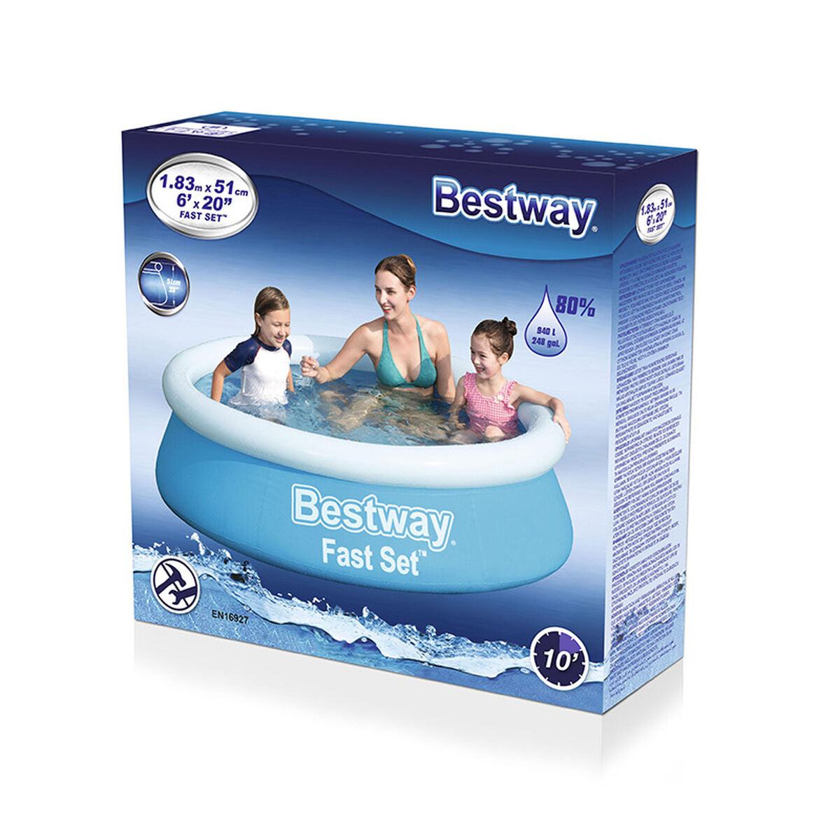 Piscina inflable Bestway para adultos con aro, 183 x 51 cm, tamaño jardín, 57392
