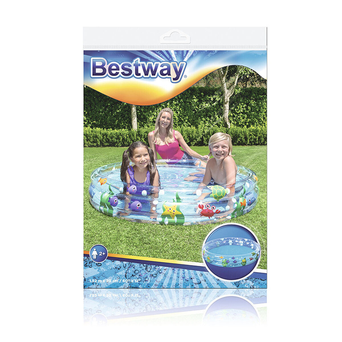 Bestway Piscina Insuflável Infantil 3 Anéis Transparente Vida Marinha 152x30 cm +2 Anos Jardim 51004