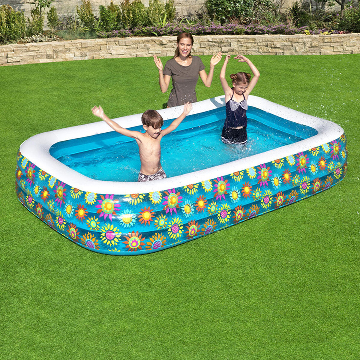Piscina Hinchable Bestway 3 Cámaras Floral 305x183x56 cm +6 Años Jardín 54121