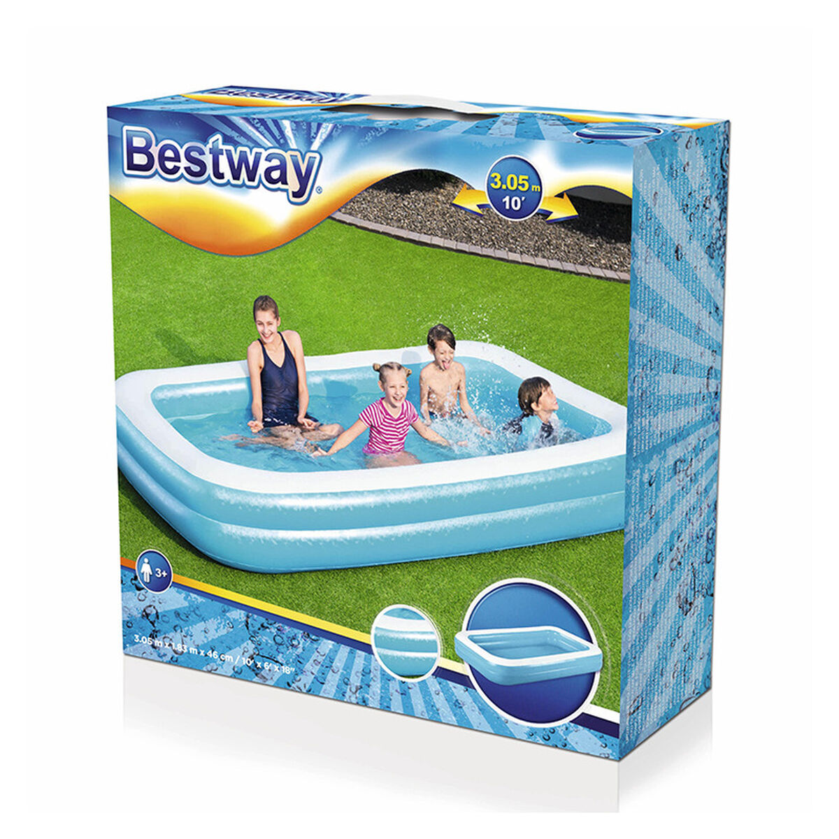 Bestway Piscina Inflável Retangular 2 Câmaras 305x183x46 cm +3 Anos Jardim 54150