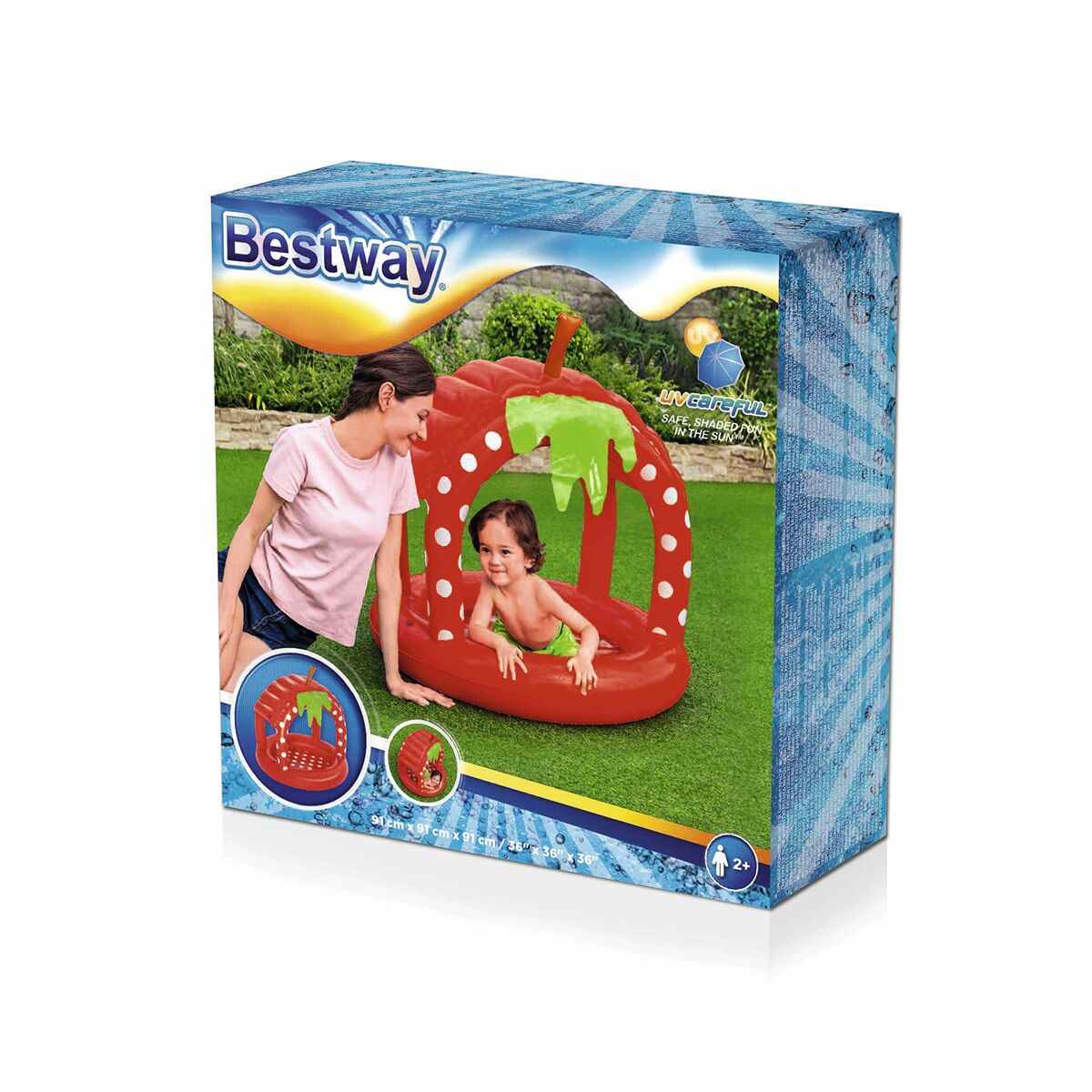 Bestway Piscina Inflável Infantil com Teto Solo Acolchoado 91x91x91 cm +2 Anos Jardim 52387