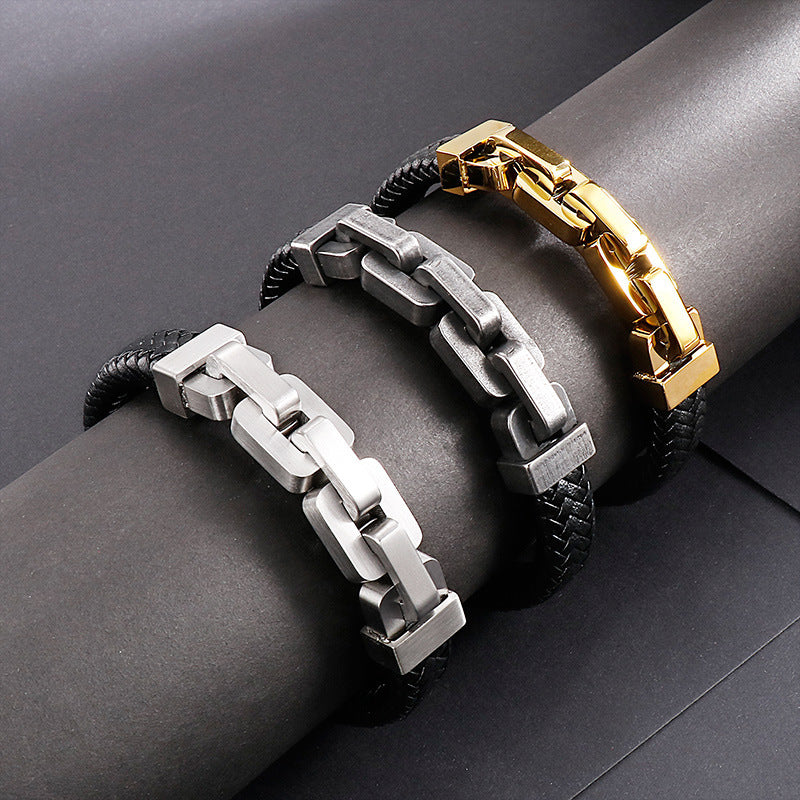 Leather and Titanium Steel Bracelet