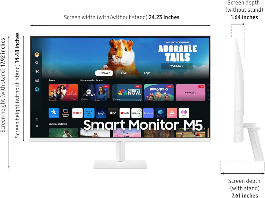 SAMSUNG 27-Inch M5 (M50D) Series FHD Smart Monitor with Streaming TV, Speakers, HDR10, Gaming Hub, Multiple Ports, Workout Tracker, Vision Accessibility Tools, LS27DM501ENXZA, 2024