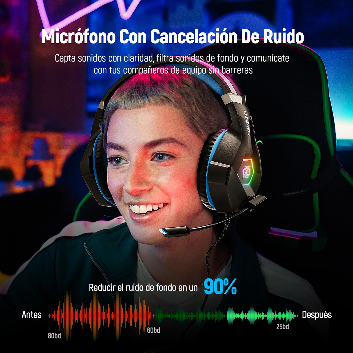 Gaming headset, gaming headset with rotating microphone, RGB light, premium stereo, lightweight comfortable earmuffs, for PS4 PS5 Xbox PC Switch Tablet Laptop 