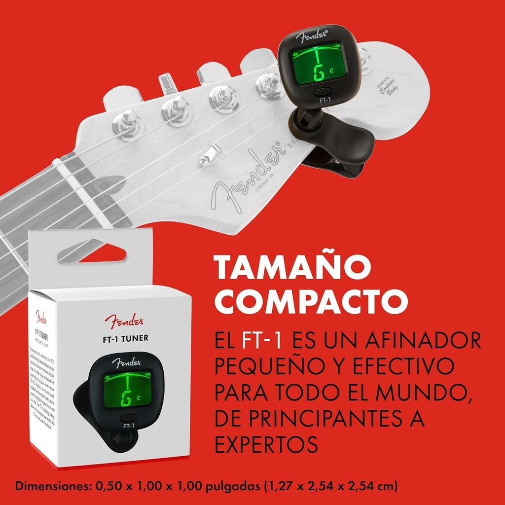 Fender FT-1 Pro Afinador de Pinza Gen 1, Para Guitarras Eléctricas, Acústicas y Bajo, Negro
