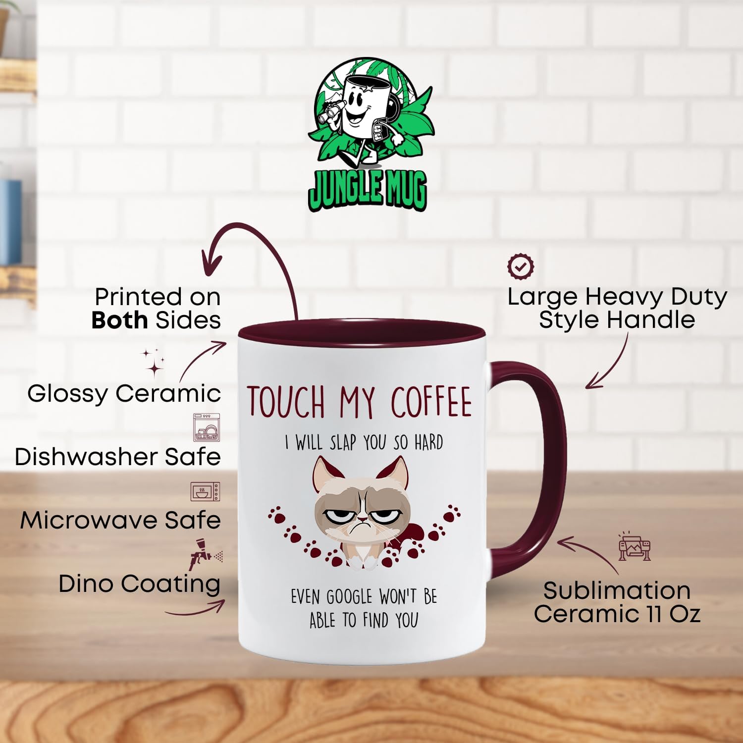 Caneca de gato | Touch My Coffee | Presentes para mãe | Presentes de aniversário para mulheres | Caneca de café para gatos | Canecas sarcásticas grosseiras | Canecas de gato para mulheres e homens |