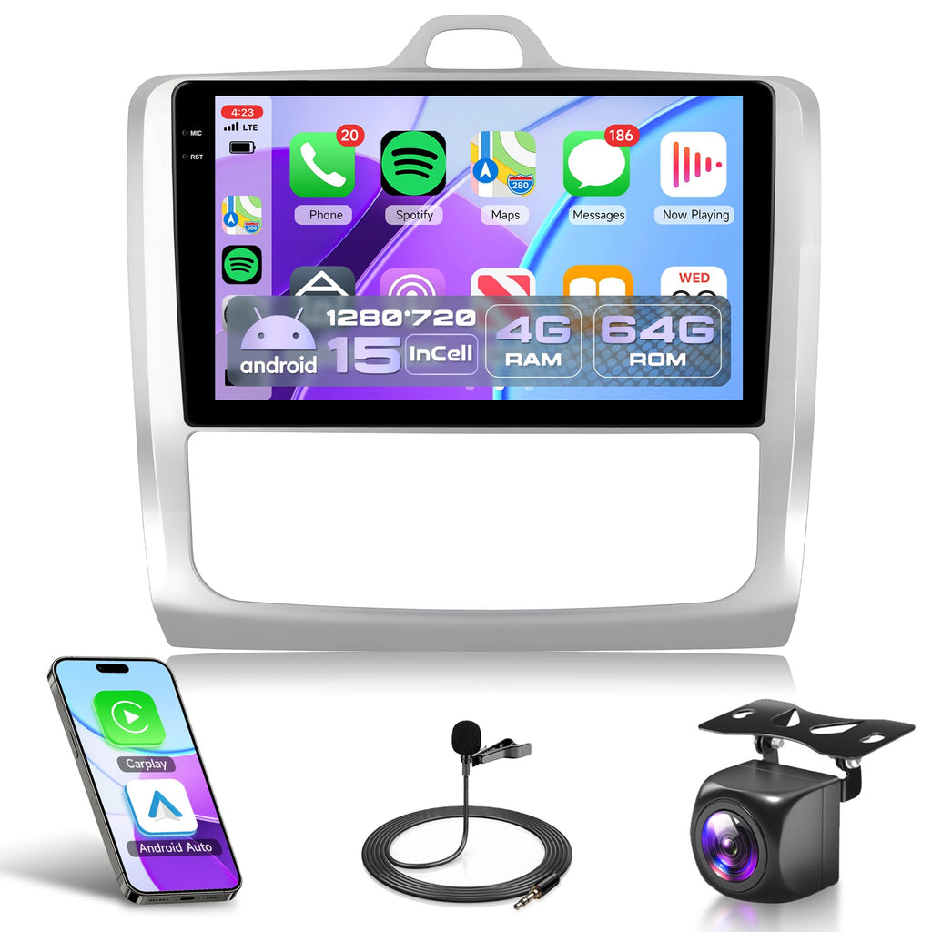 4G+64G Wireless Carplay Android Car Radio for Ford Focus Mk2 Mk3 Exi MT 2 3 2004-2011 9 Inch Incell Screen Car Radio Android Auto GPS Navi WiFi Bluetooth FM/RDS EQ/USB/SWC Rear Camera