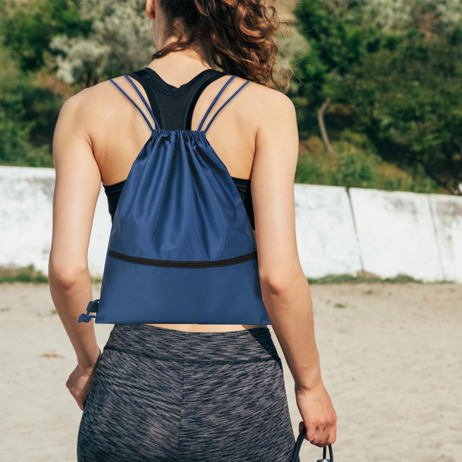 Jsdoin Waterproof Drawstring Bag for Gym, Sports Drawstring Backpack, Sports Bag, Zipper, School, Beach, Holiday, Swimming, Travel