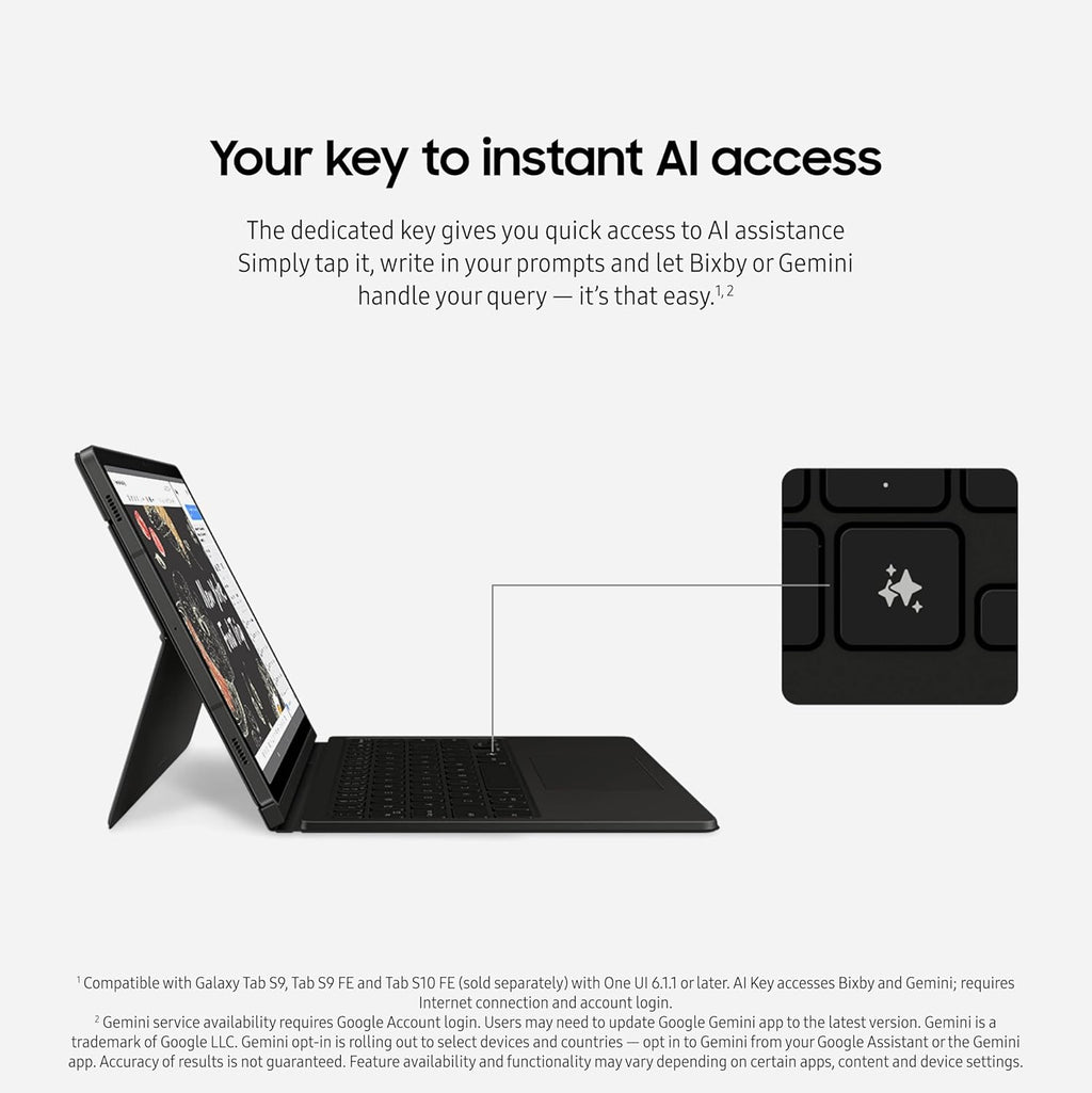 Samsung Galaxy Tab S9 | S9 FE | S10 FE, FE Book Cover Keyboard AI Key for Galaxy Tab S10 FE, Detachable Platform, PC-Like Experience, Wireless Keyboard Sharing, White