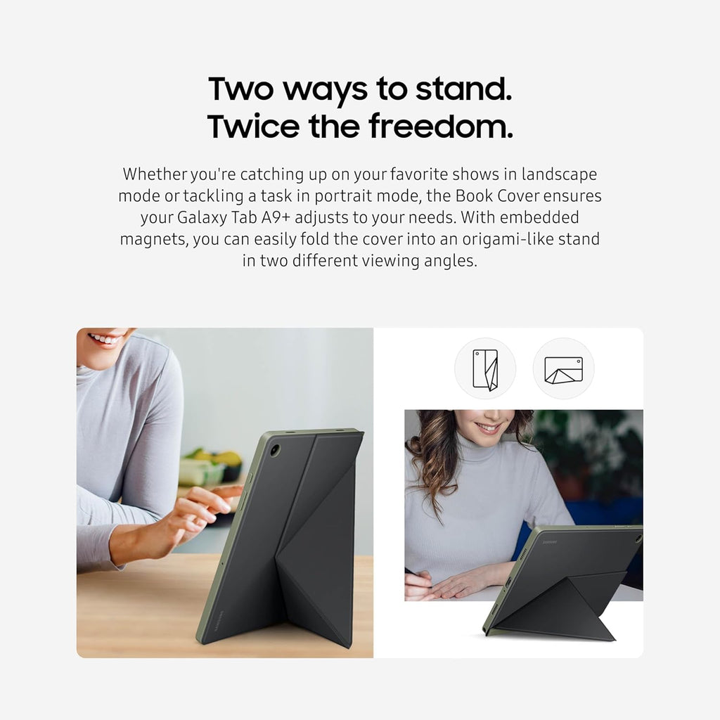 SAMSUNG Galaxy Tab A9+ Book Cover, Tablet Protector Case, Foldable Stand with Landscape and Portrait Modes, Protective Against Bumps and Scratches, Auto Screen On/Off, US Version, Black - Khaki