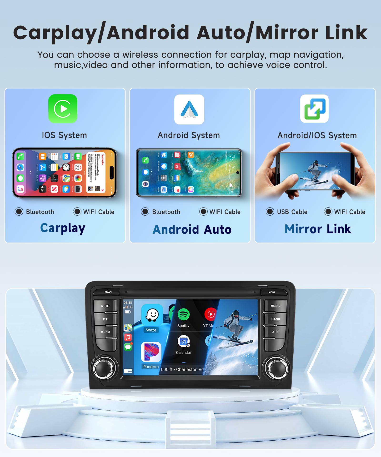 6G+128G 8 Core Wireless Carplay Android Car Radio for Audi A3 8P A3 8P1 S3 RS3 8P RS3 Sportback 7 Inch Car Radio Android Auto GPS Navi WiFi Mirror Link Bluetooth FM/RDS/DSP Rear Camera