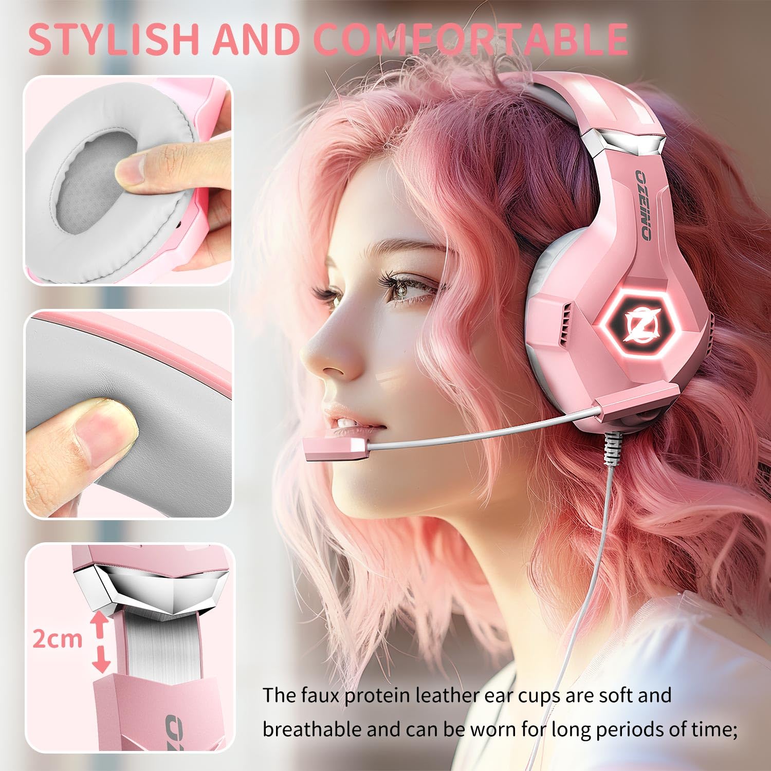 Gaming headset, gaming headset with rotating microphone, RGB light, premium stereo, lightweight comfortable earmuffs, for PS4 PS5 Xbox PC Switch Tablet Laptop 