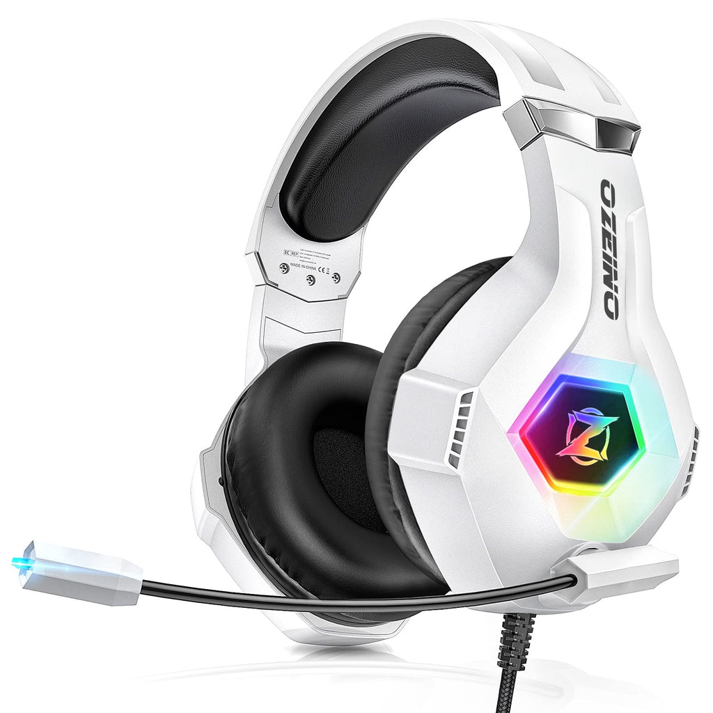 Gaming headset, gaming headset with rotating microphone, RGB light, premium stereo, lightweight comfortable earmuffs, for PS4 PS5 Xbox PC Switch Tablet Laptop 