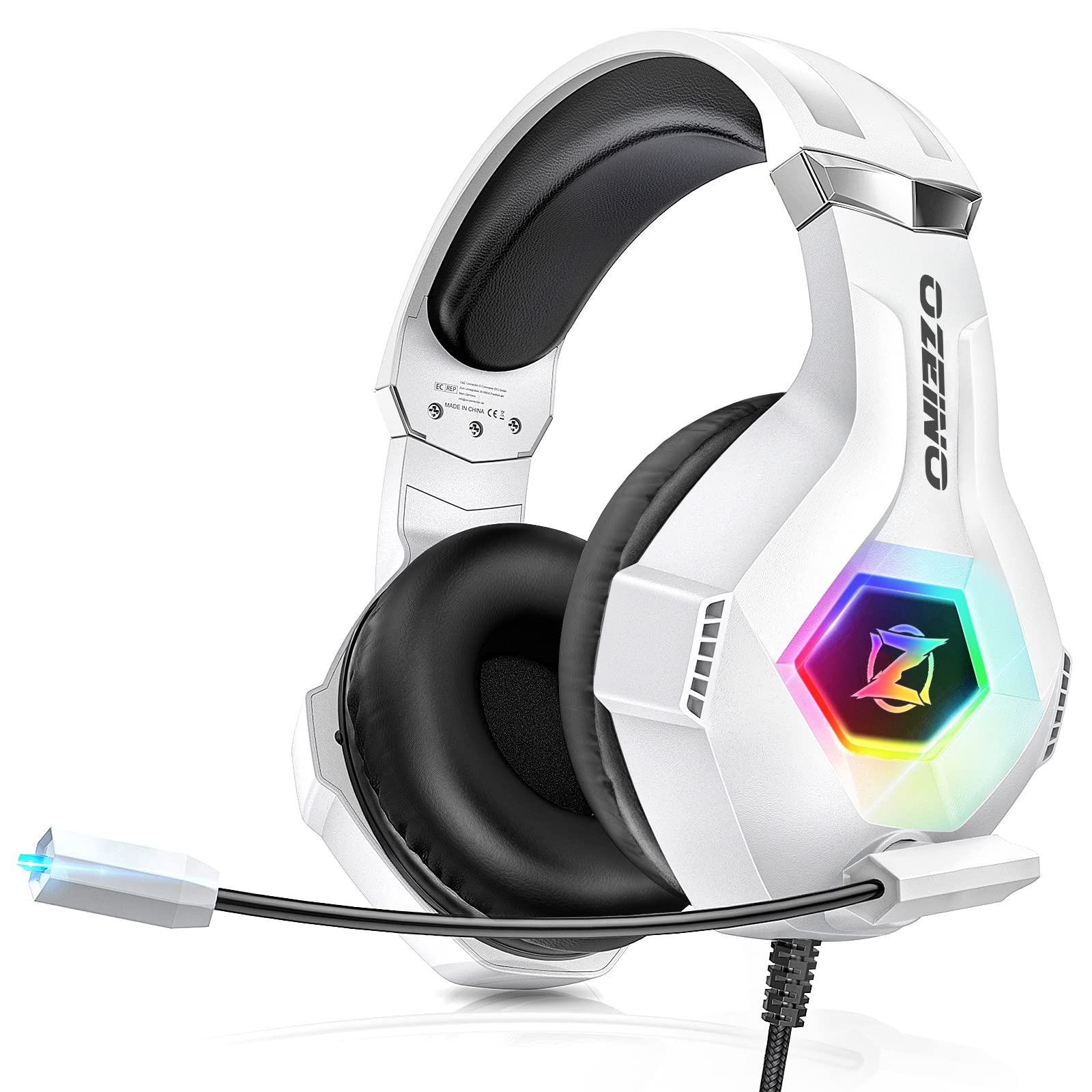 Gaming Headphones, Gaming Headset with Rotating Microphone, RGB Light, Premium Stereo, Lightweight Comfortable Earmuffs, for PS4 PS5 Xbox PC Switch Tablet Laptop