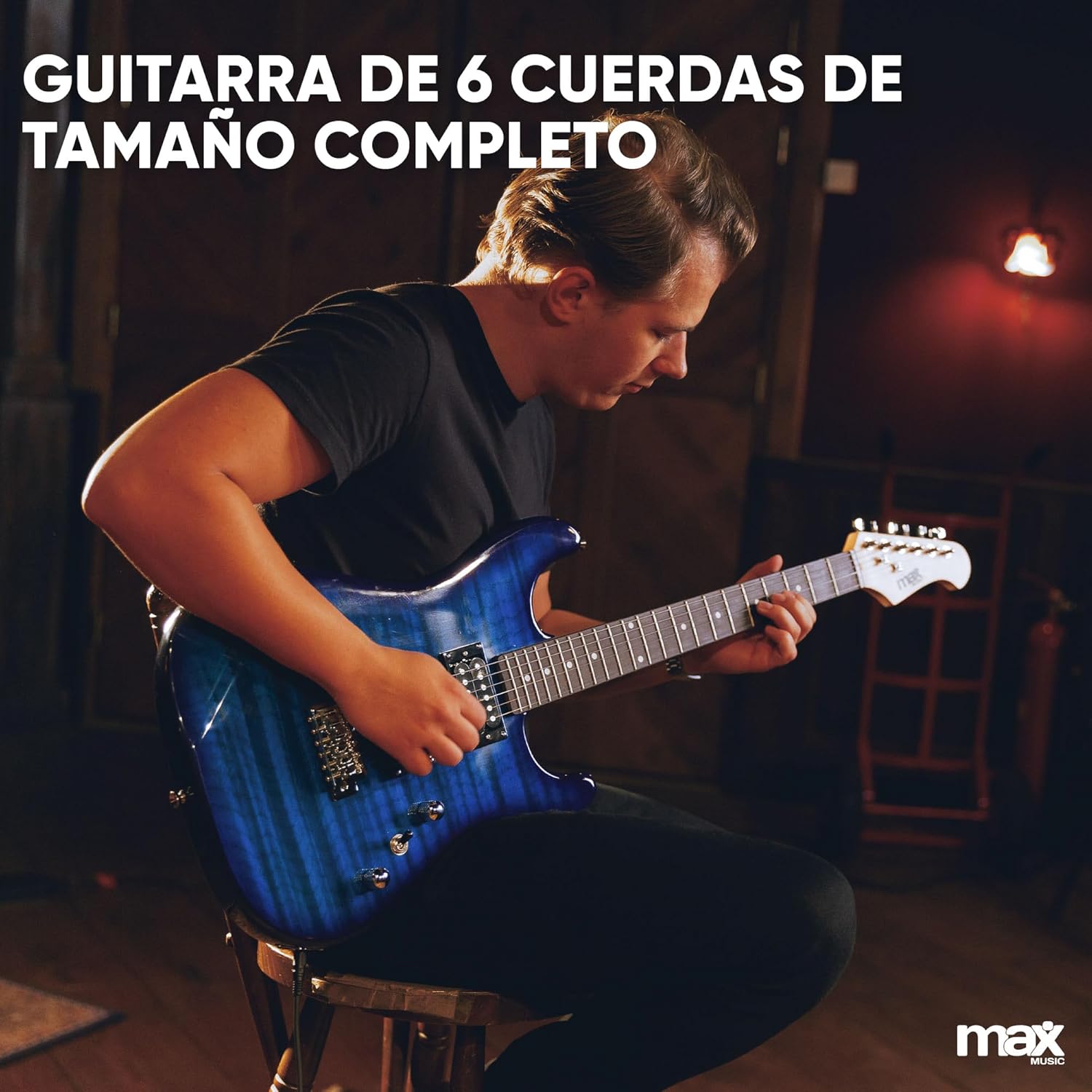 MAX GigKit Pack guitarra elétrica azul escuro Quilted com amplificador de 40 W, ajustador, capa, correia e conjunto de cordas, conjunto de iniciação completo para iniciantes ou presente musical