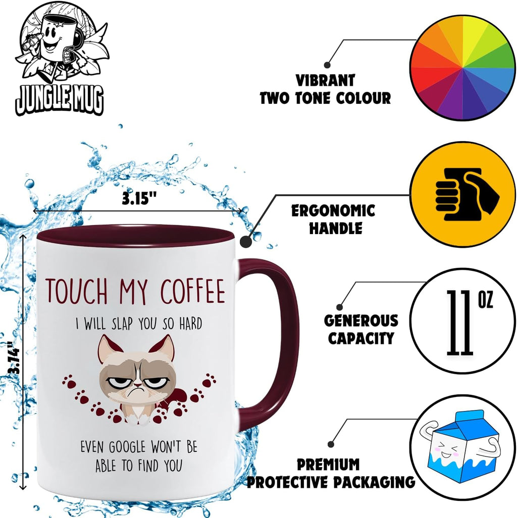 Caneca de gato | Touch My Coffee | Presentes para mãe | Presentes de aniversário para mulheres | Caneca de café para gatos | Canecas sarcásticas grosseiras | Canecas de gato para mulheres e homens |