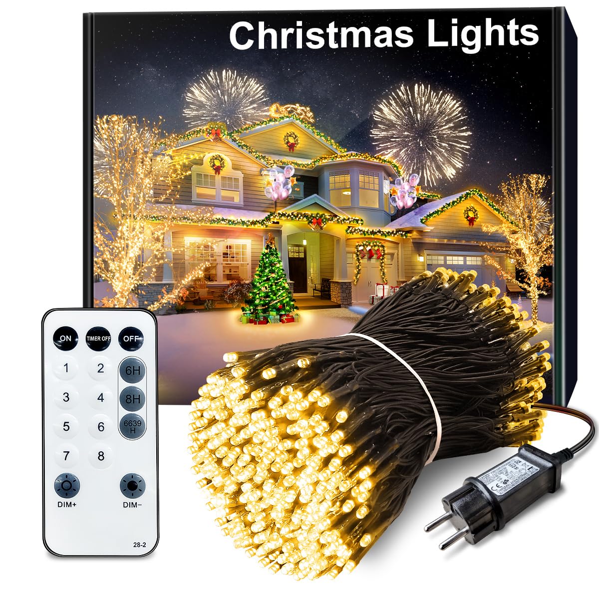 100 m luzes de natal exterior, luzes 1000 led árvore de natal com controlo remoto, grinalda de Natal multicoloridas decoração com 8 modos para jardim casamento festa casa árvore e interior