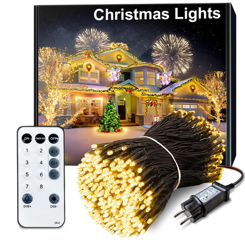 100 m luzes de natal exterior, luzes 1000 led árvore de natal com controlo remoto, grinalda de Natal multicoloridas decoração com 8 modos para jardim casamento festa casa árvore e interior