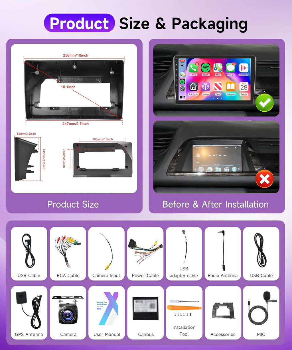 2G+64G Wireless Carplay Android Car Radio for Citroen C5 2008-2017 10 Inch Touchscreen Car Radio 2 DIN with Android Auto GPS Navi WiFi Mirror Link Bluetooth FM/RDS/EQ/SWC Rear Camera