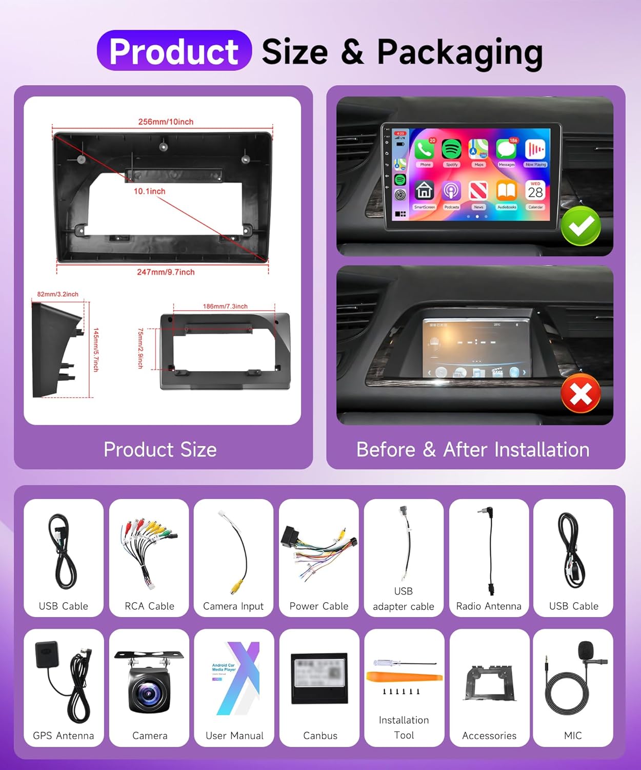 2G+64G Wireless Carplay Android Car Radio for Citroen C5 2008-2017 10 Inch Touchscreen Car Radio 2 DIN with Android Auto GPS Navi WiFi Mirror Link Bluetooth FM/RDS/EQ/SWC Rear Camera