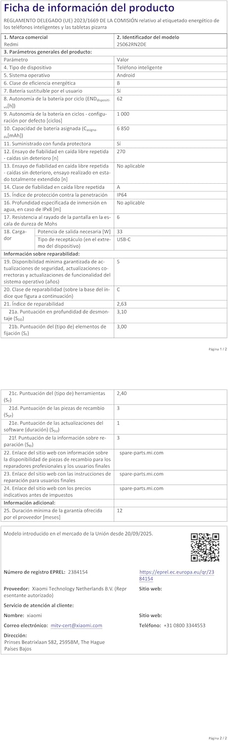 XIAOMI Redmi 15C Smartphone 4+128GB Pantalla de 6.9" 120Hz cámara IA de 50MP batería de 6000mAh Carga rápida de 33W procesador Octa-Core Negro(con Funda)