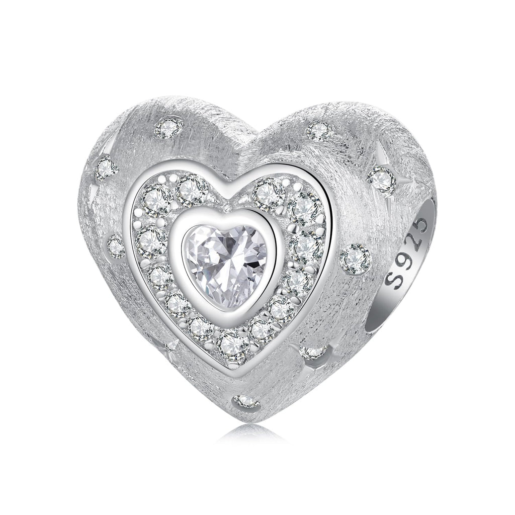 NINGAN Colgante Charms de plata esterlina 925 "I Love You colgante en forma de corazón de zircon brillante adecuado para pulseras de mujer collar regalo de San Valentín