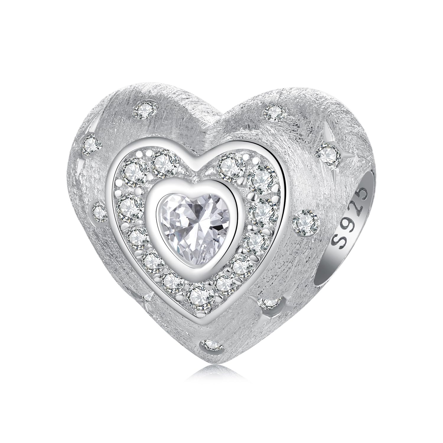 NINGAN Colgante Charms de plata esterlina 925 "I Love You colgante en forma de corazón de zircon brillante adecuado para pulseras de mujer collar regalo de San Valentín