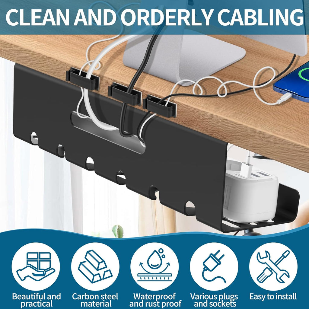 2-Piece Desktop Cable Organizer, No Drilling Required, Desktop Cable Tray, Cable Management for Office Cable Storage, Home, Workplace, Black 