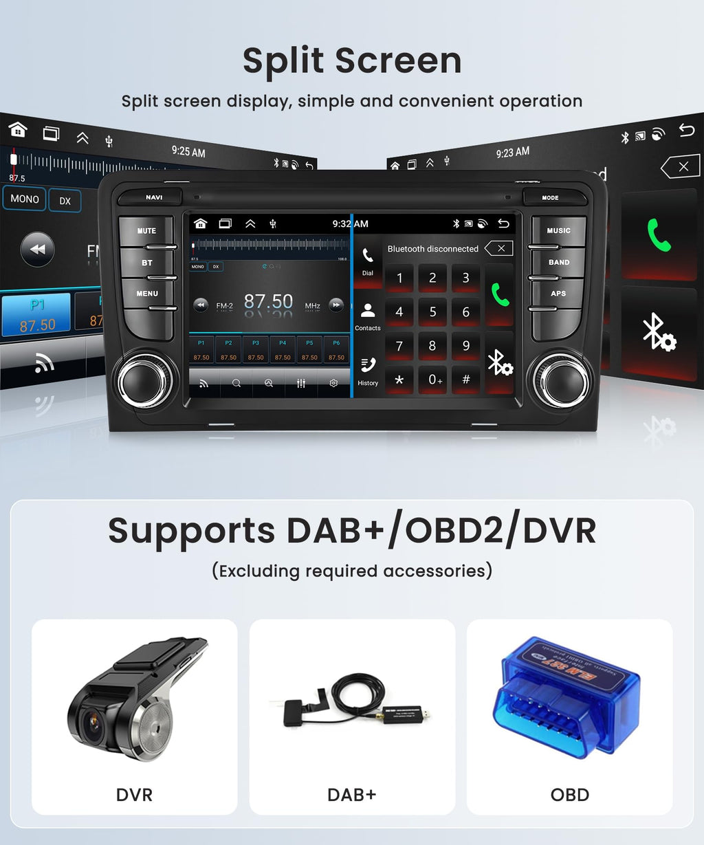 6G+128G 8 Core Wireless Carplay Android Car Radio for Audi A3 8P A3 8P1 S3 RS3 8P RS3 Sportback 7 Inch Car Radio Android Auto GPS Navi WiFi Mirror Link Bluetooth FM/RDS/DSP Rear Camera