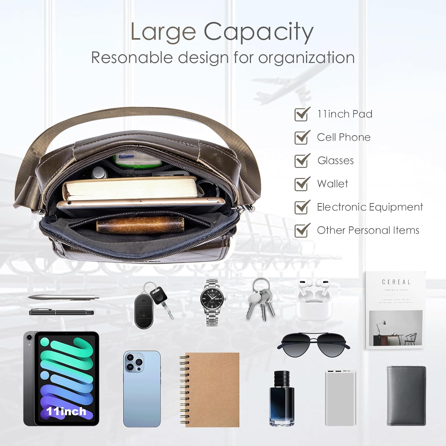 SPAHER Bolsa de ombro grande de pele para homem - mala de cavalheiro de couro - Balança para homens - Man Bag, B454 Café castanho, Utilitário