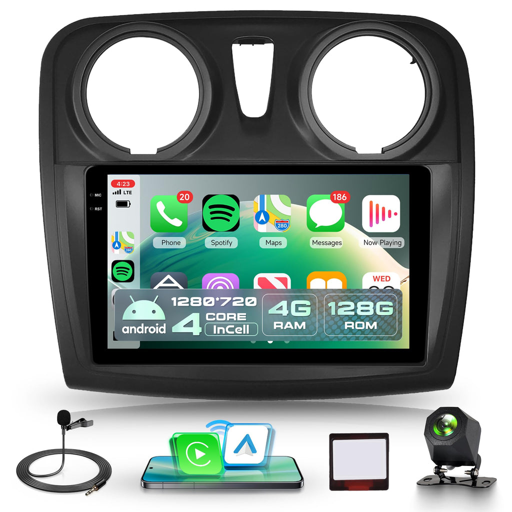 2G+64G Wireless Carplay Android Car Radio for Renault Dacia Logan 2 Sandero B52 2012-2019 9 Inch Radio with Android Auto Navi GPS WiFi Mirror Link Bluetooth FM/RDS/Dab/SWC Rear Camera