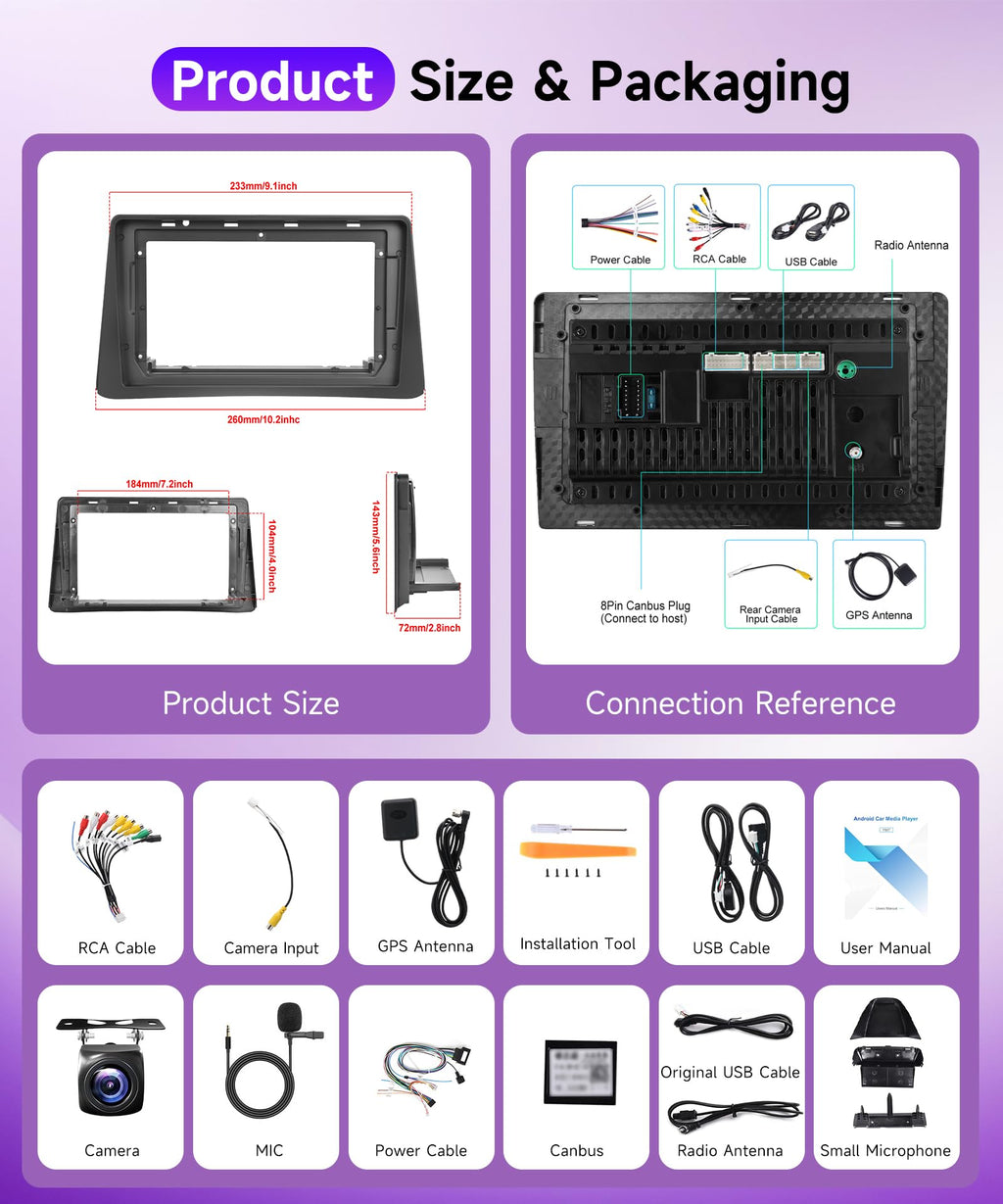 2G+64G Wireless Carplay Android Car Radio for Mercedes Benz R Class W251 R280 R300 R320 R350 R63 2005-2017 9 Inch Radio with Android Auto Navi GPS WiFi Bluetooth FM/RDS/SWC Rear Camera