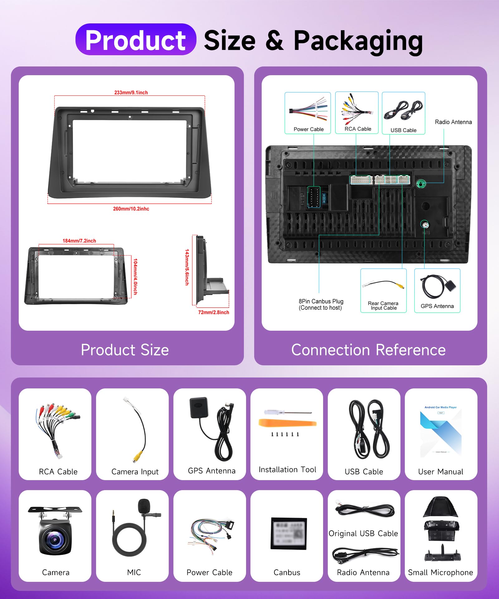 2G+64G Wireless Carplay Android Car Radio for Mercedes Benz R Class W251 R280 R300 R320 R350 R63 2005-2017 9 Inch Radio with Android Auto Navi GPS WiFi Bluetooth FM/RDS/SWC Rear Camera