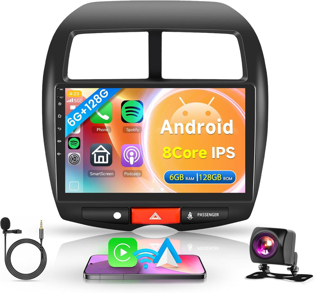 6G+128G 8 Core Wireless Carplay Android Car Radio for Mitsubishi ASX 1/Citroen C4/Peugeot 4008 10 Inch Radio with Android Auto GPS Navi WiFi Mirror Link Bluetooth FM/RDS/DSP EQ Rear Camera