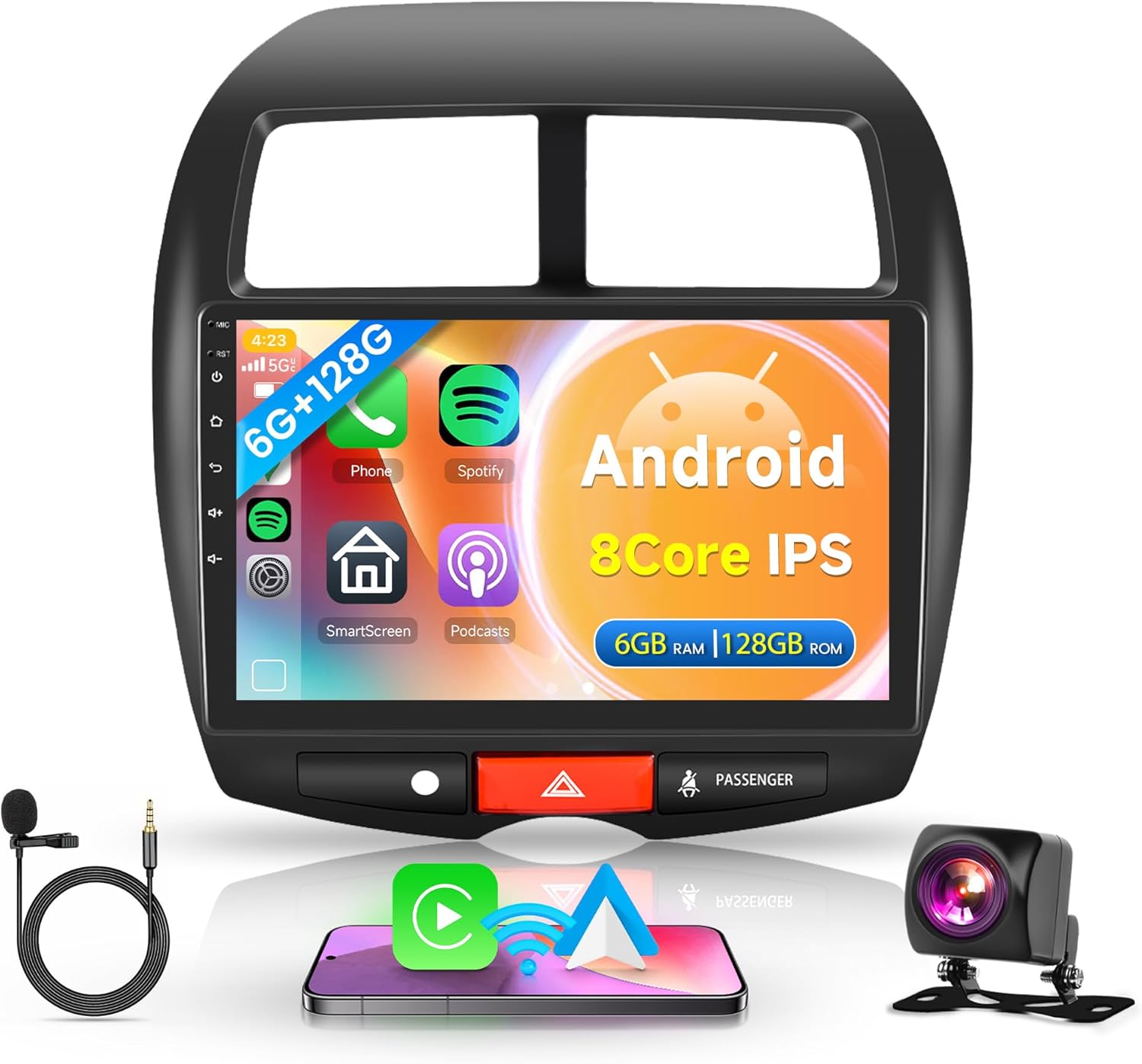 6G+128G 8 Core Wireless Carplay Android Car Radio for Mitsubishi ASX 1/Citroen C4/Peugeot 4008 10 Inch Radio with Android Auto GPS Navi WiFi Mirror Link Bluetooth FM/RDS/DSP EQ Rear Camera
