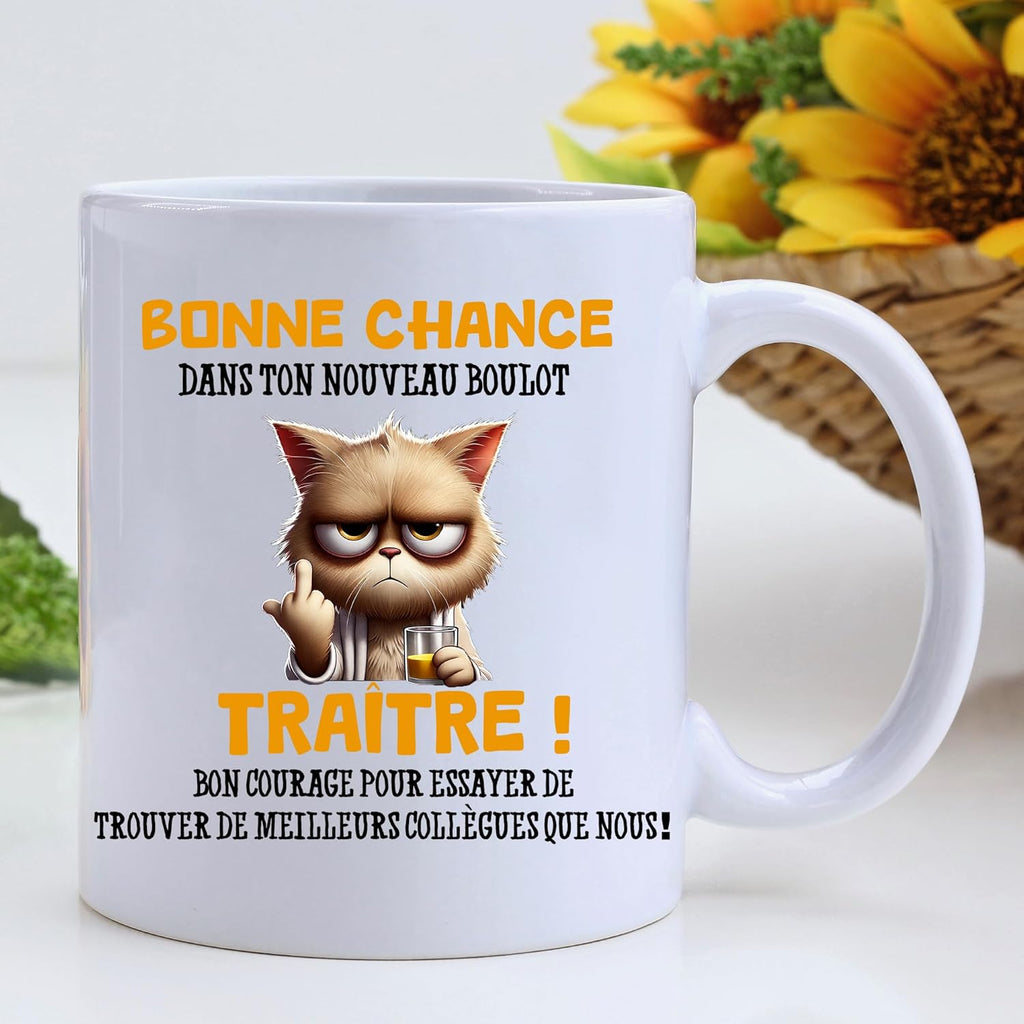 Jungle Mug Caneca do colega | presente divertido de início para colega | Boa sorte traidor! Caneca de humor preta | Caneca de presente para escritório, compatível com máquina de lavar louça e