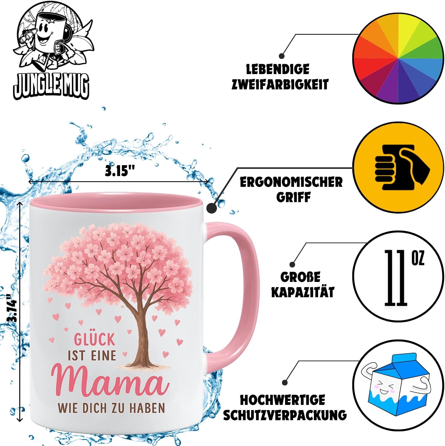 Jungle Mug Caneca com texto em alemão Glück ist eine Mama Wie Dich zu haben | Liebe Spruchtasse für Mutter | Mutter geschenk | Geschenke für Mama | Muttertagsgeschenke