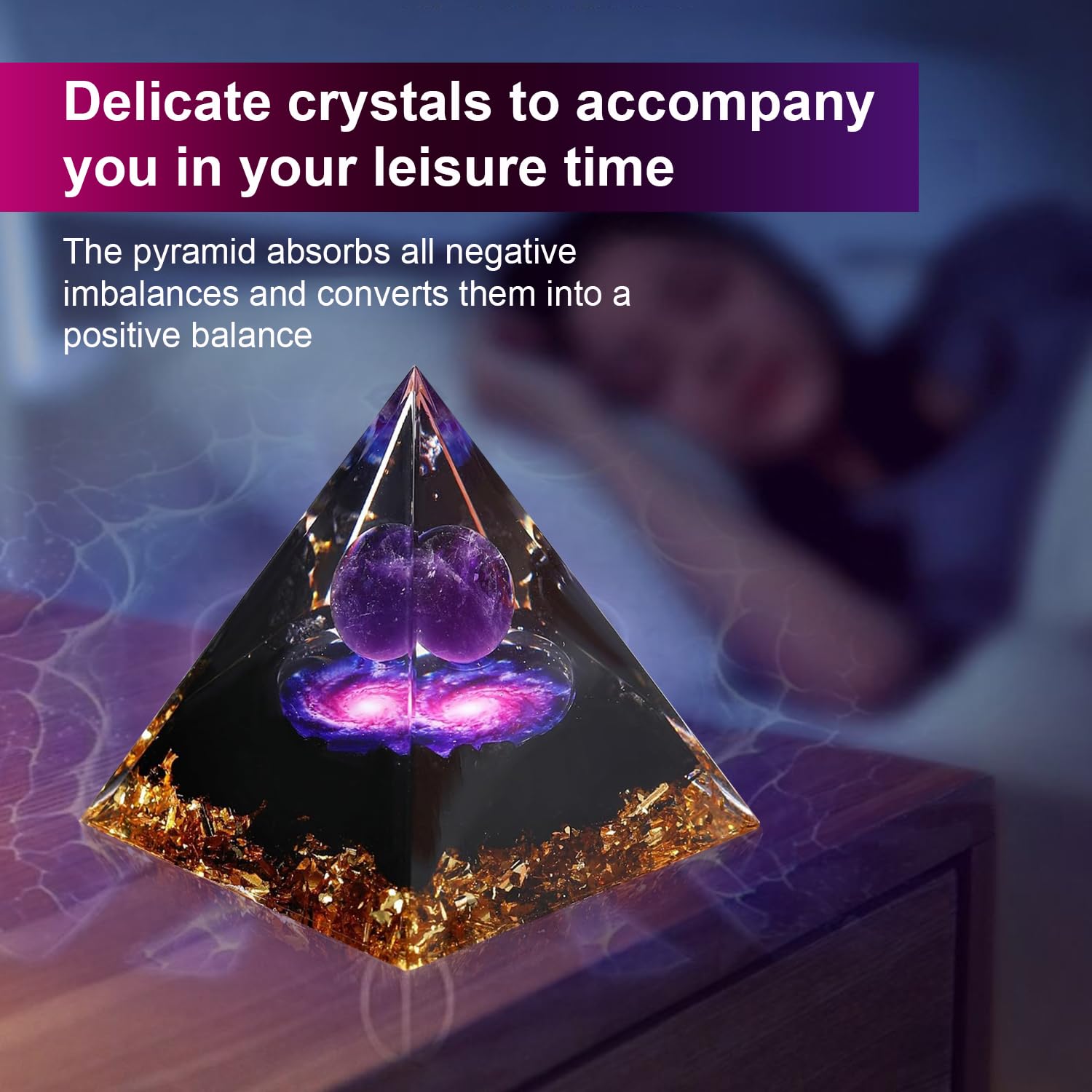 1 Piece Orgonite Authentic Orgonite Pyramid Orgonite Pyramid 3D Resin Pyramid Craft Crystal Crushed Stone Decoration Desk Living Room Bedroom Office