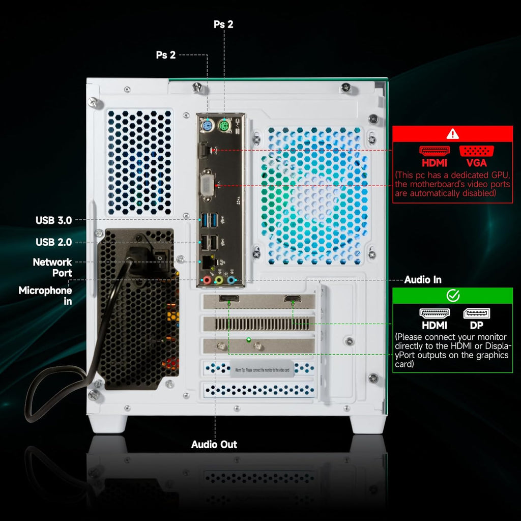 Gaming PC Desktop Computer - Ryzen 5 5600, Radeon RX 6500XT 4GB, 16GB DDR4 RAM, 1TB NVME SSD, Prebuilt Tower Computer (White)