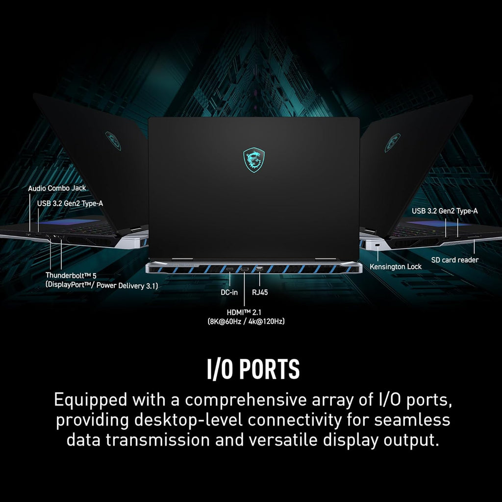 MSI Titan 18 HX AI 18" 120Hz MiniLED UHD+ Gaming Laptop: Intel Ultra 9-285HX, NVIDIA Geforce RTX 5090, 64GB DDR5, 6TB NVMe SSD, Thunderbolt 5, Wi-Fi 7, Win 11 Pro: Black A2XWJG-614US