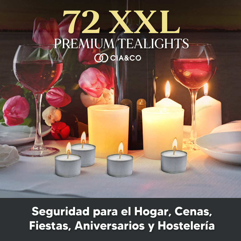 Cia&Co Pack of 108 Tea Lights 8 Hours XXL Long Lasting Round White Candles + 8 Hours Unscented and 100% Paraffin, Diameter 38 mm, Ideal Hospitality Without Odor