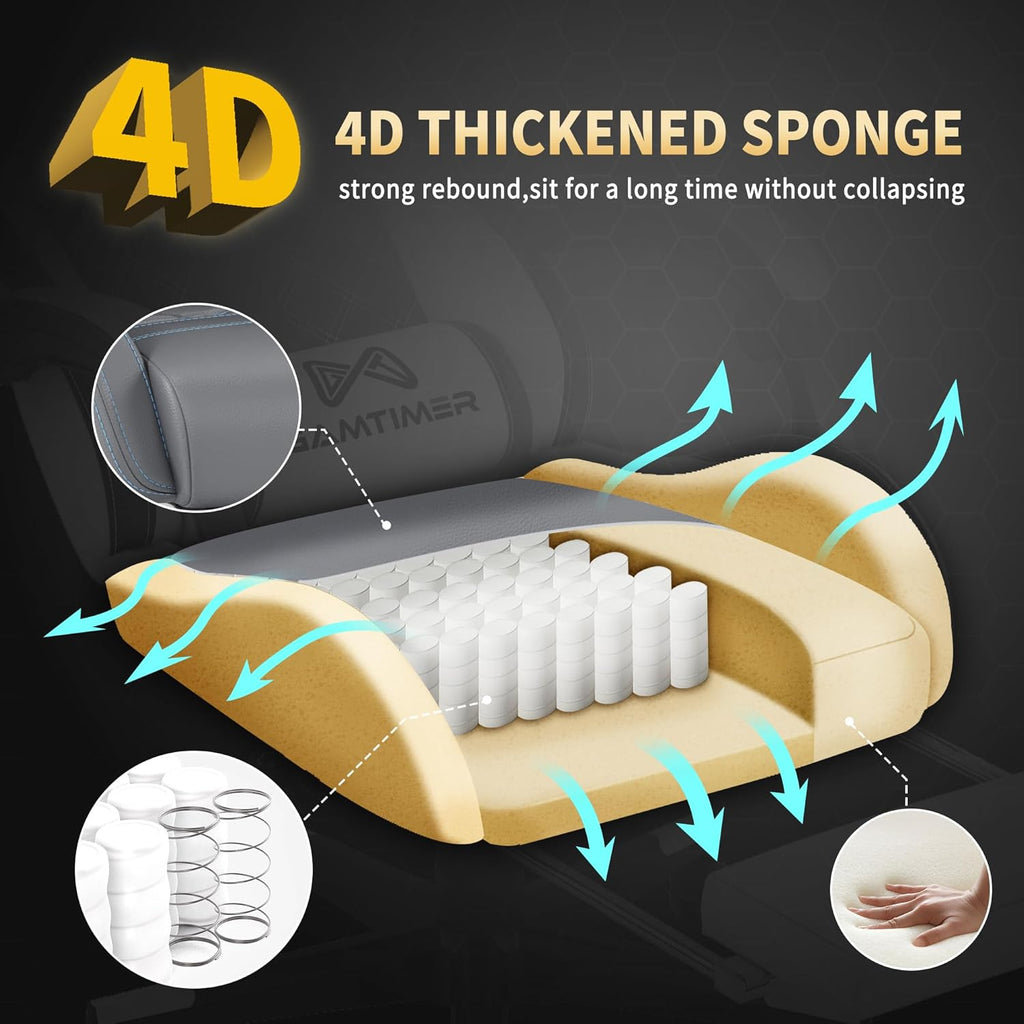 Gaming Chair, 400 lbs Adult Chair, High Back Computer Chair with Footrest and Linked Armrests, Office Video Game Chair with Lumbar Support (Grey)