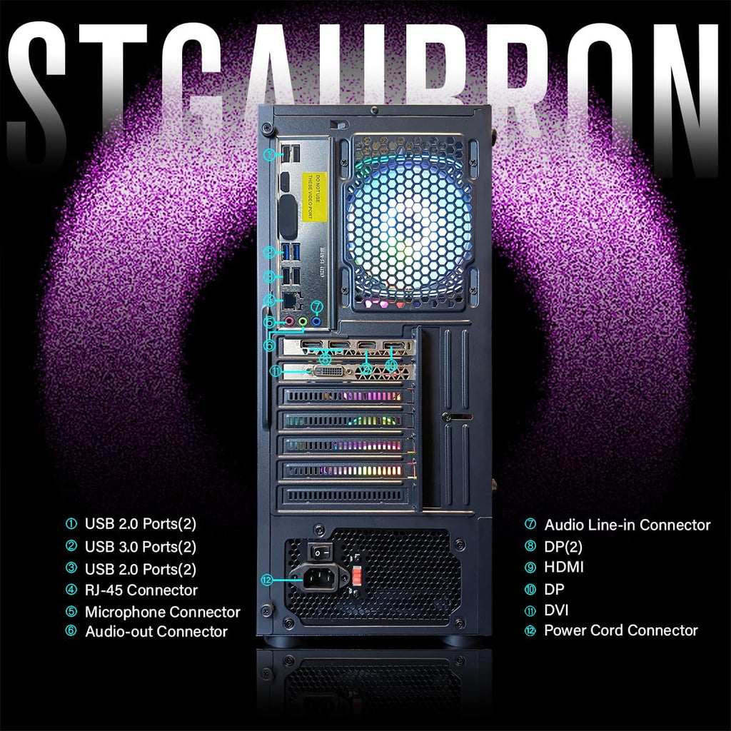 STGAubron Gaming PC Desktop Computer, Intel Core i7 up to 3.9GHz, Radeon RX 580 8G, 16G RAM, 512G SSD, WiFi 6, BT 5.0, RGB Fan x6, Windows 11 Home