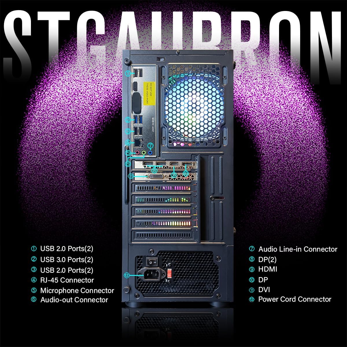STGAubron Gaming PC Desktop Computer, Intel Core i7 up to 3.9GHz, Radeon RX 580 8G, 16G RAM, 512G SSD, WiFi 6, BT 5.0, RGB Fan x6, Windows 11 Home