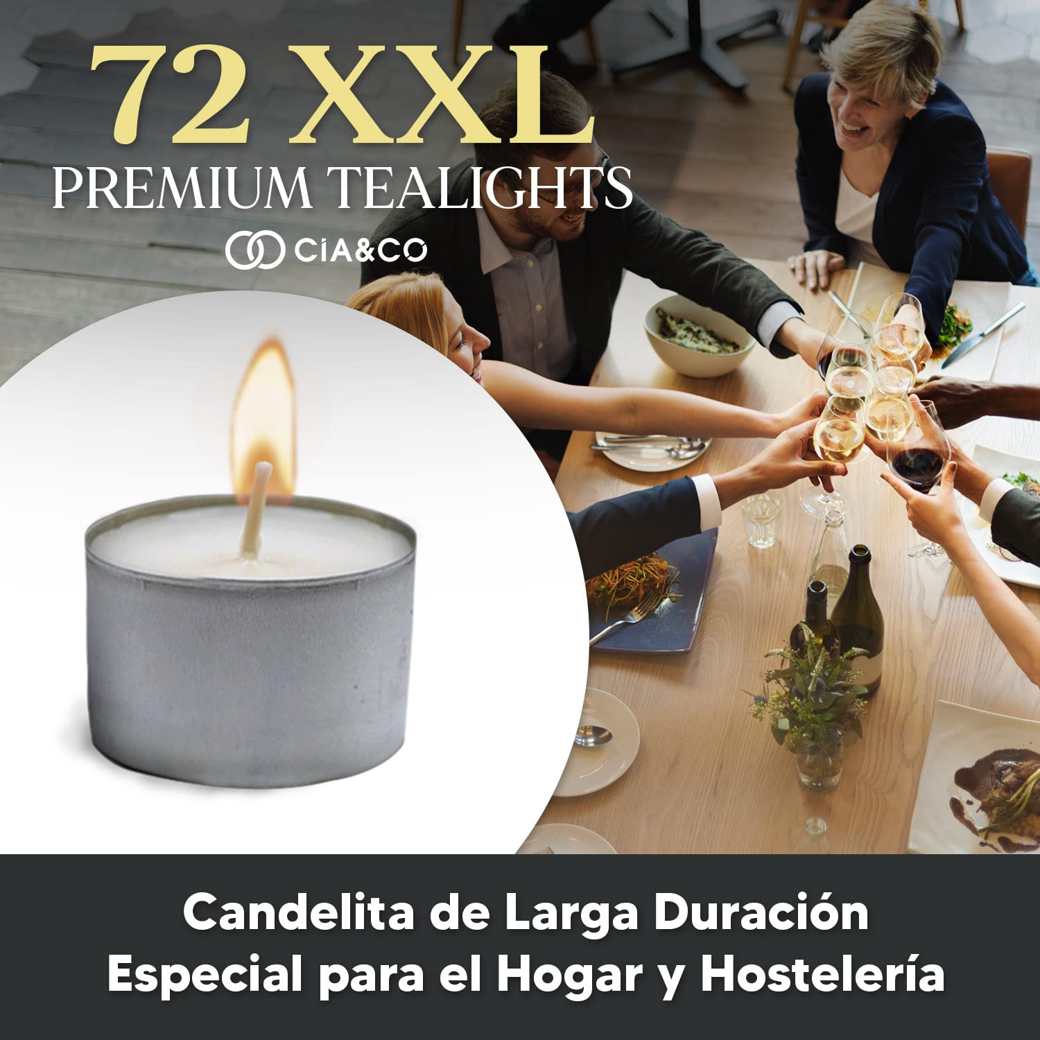 Cia&Co Pack of 108 Tea Lights 8 Hours XXL Long Lasting Round White Candles + 8 Hours Unscented and 100% Paraffin, Diameter 38 mm, Ideal Hospitality Without Odor