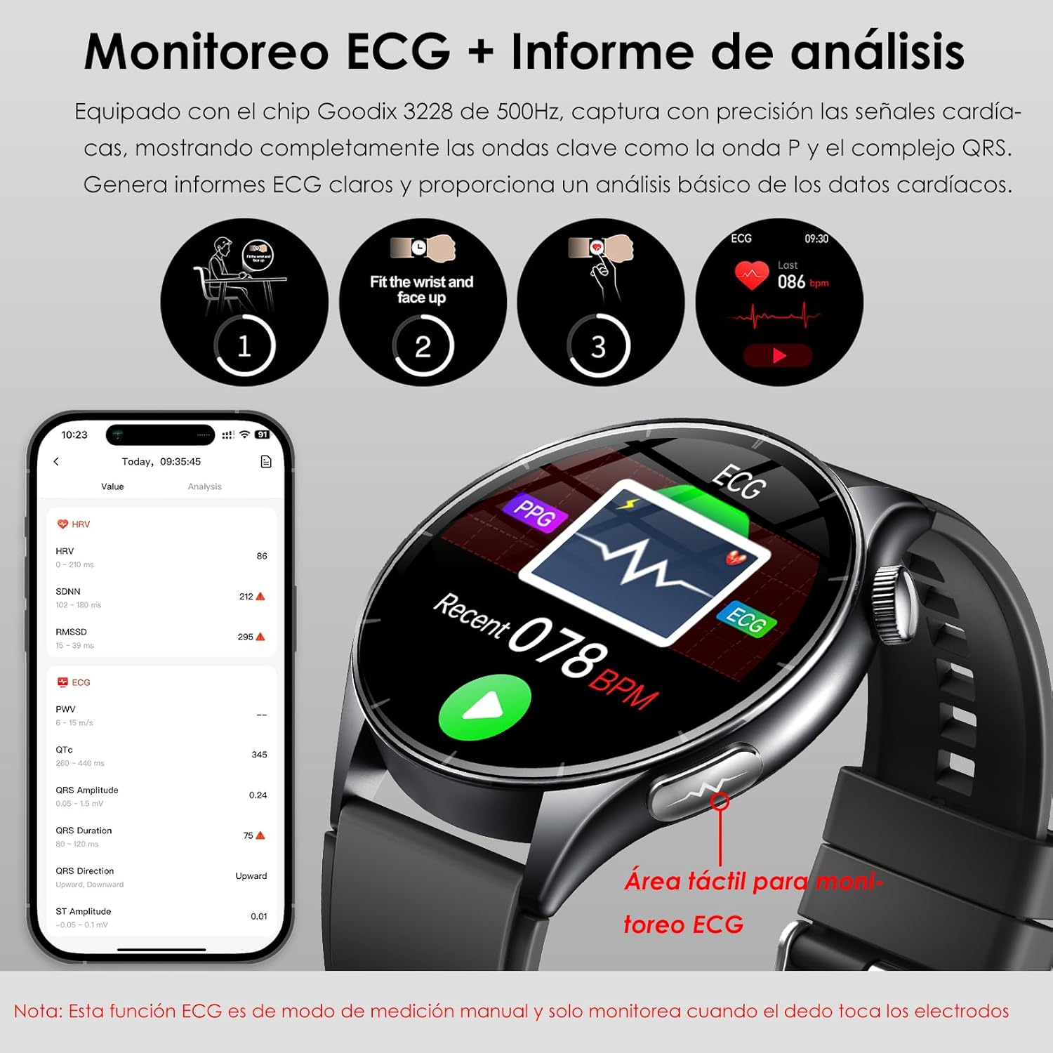 Smart Watch with Uric Acid, 1.56 inch AMOLED Smartwatch with Bluetooth Calls, 24H Heart Rate and SpO2 Temperature Sleep Sports Watch for Android iOS