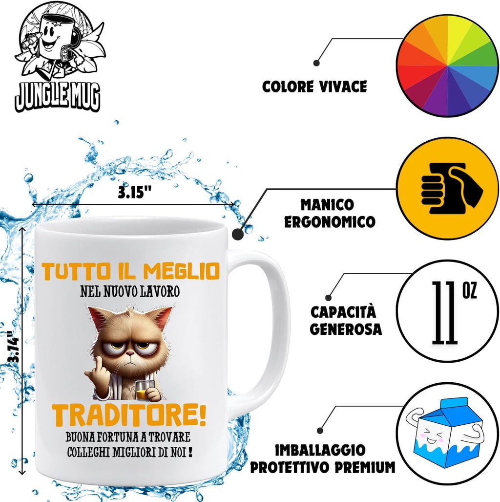 Jungle Mug Caneca de despedida para colega | Caneca divertida traidor | presente adeus para colega | caneca de trabalho | presente de reforma para homem | Caneca divertida para escritório | Presente