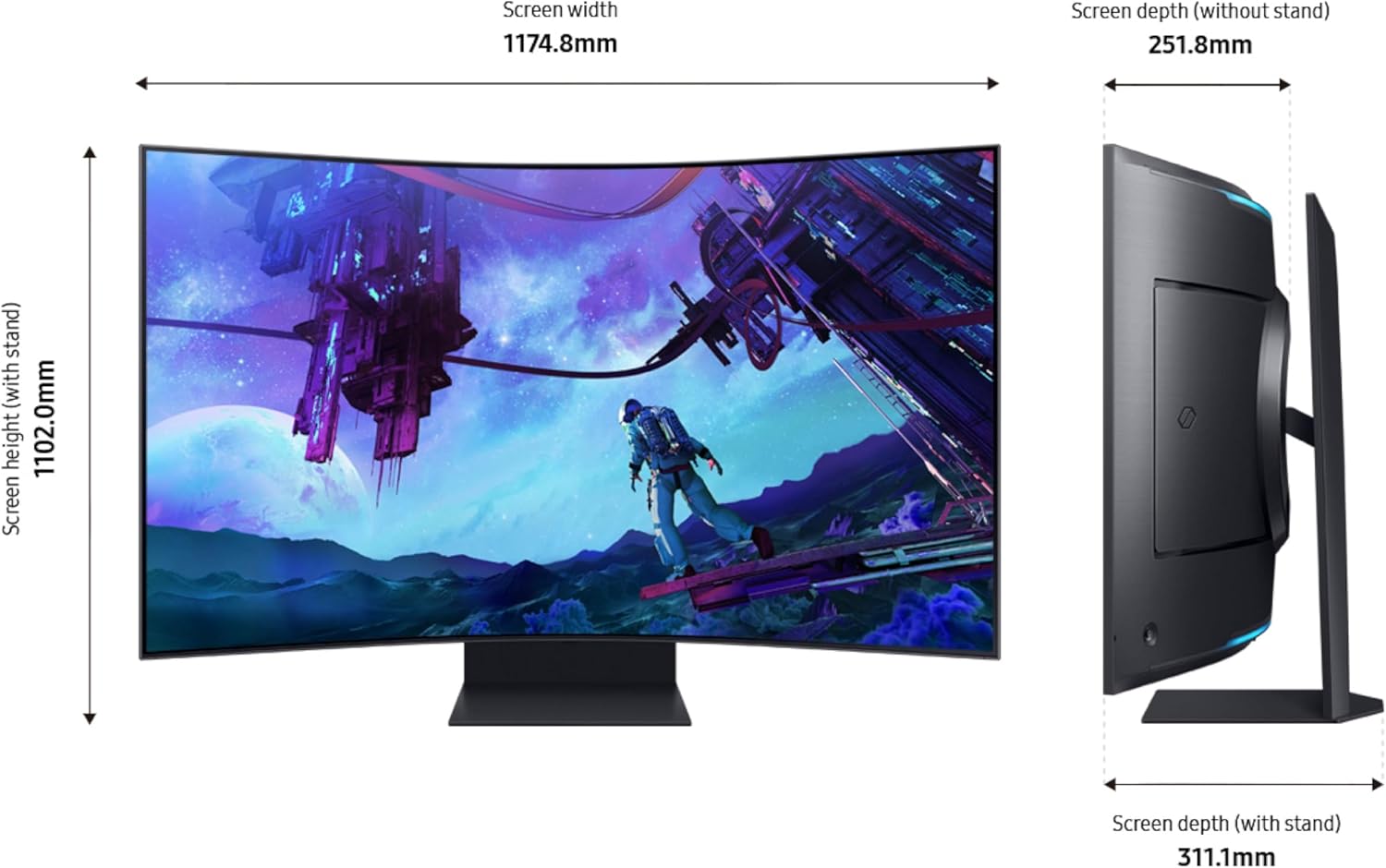 Samsung 55" Odyssey Ark 2nd Gen 4K UHD 1000R Curved Gaming Monitor, 165Hz, 1ms, 4 Input Multi View, Quantum Mini-LED, AMD FreeSync Premium Pro, HDR 10+, Height Adjustable Screen, LS55CG970NNXGO