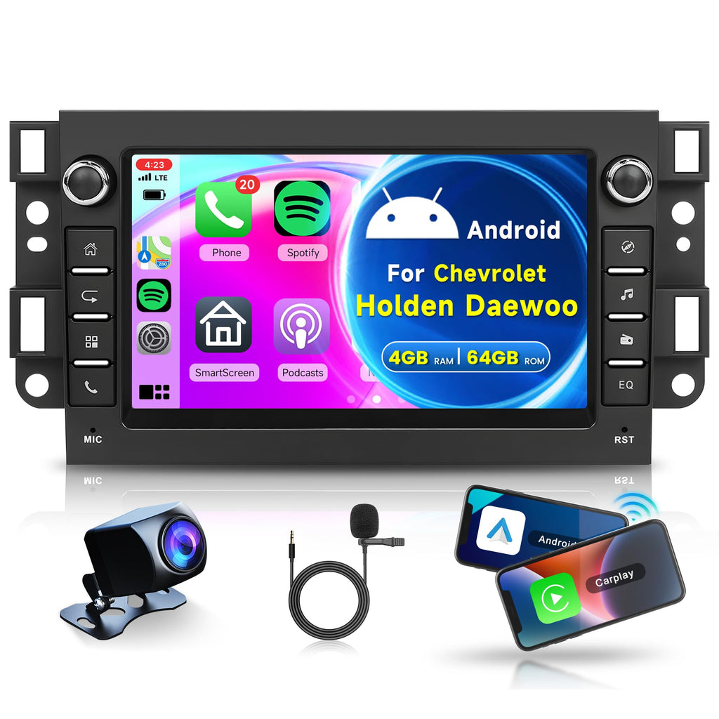 4G+64G Wireless Carplay Android 13 Car Radio 2 Din for Chevrolet Aveo Captiva Epica Holden Daewoo Pontiac 7 Inch Car Radio with Android Auto GPS Navi WiFi Bluetooth FM/RDS Rear Camera