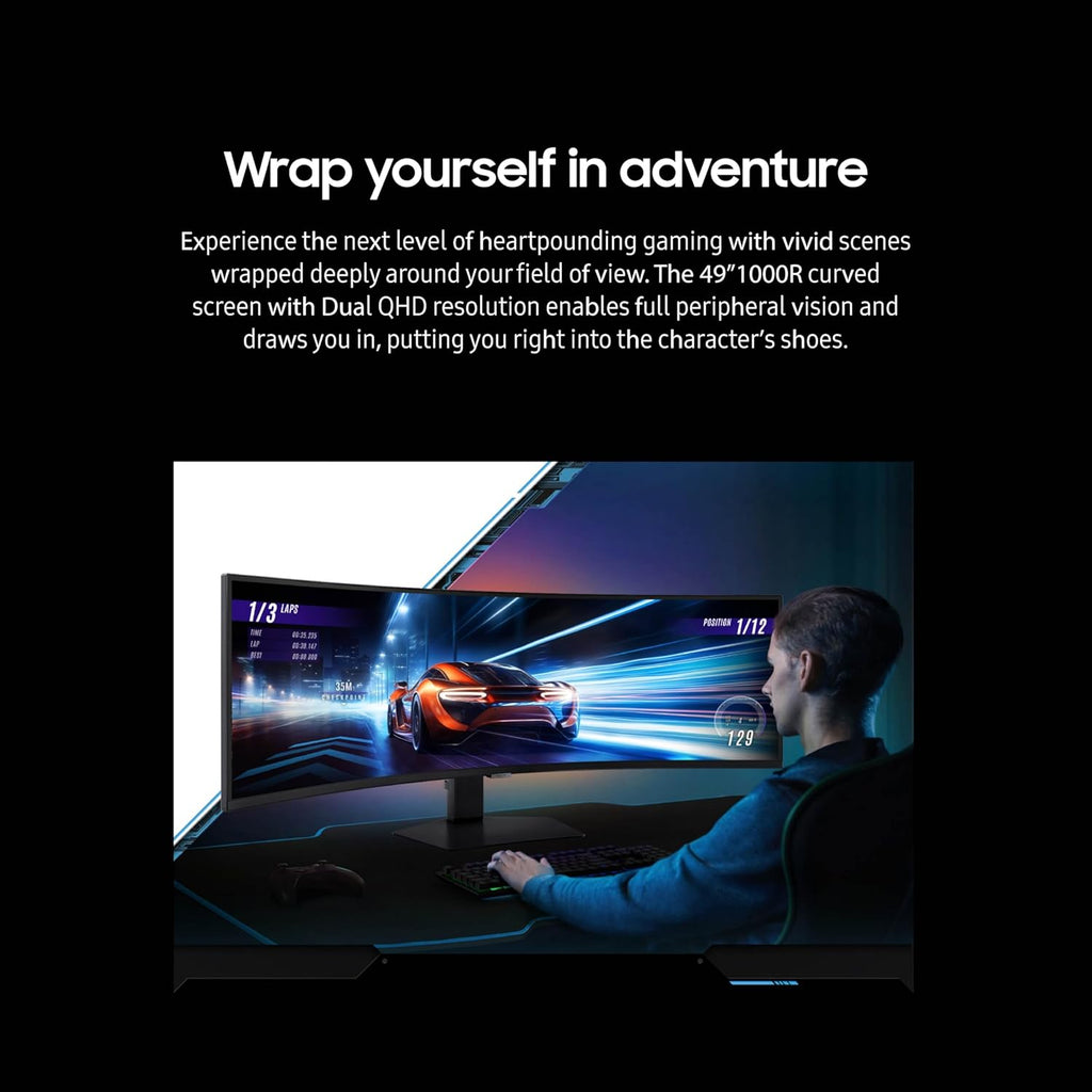 Samsung 49” Odyssey G9 Series DQHD 1000R Curved Gaming Monitor, 1ms(GtG), VESA DisplayHDR 1000, 240Hz, AMD FreeSync Premium Pro, Height Adjustable Stand, Ultrawide Screen, LS49CG954ENXZA, 2024